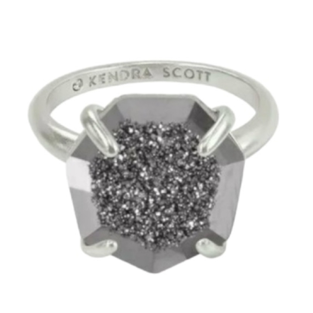 Kendra Scott Silver Gray Geometric Druzy Ring